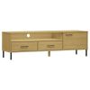 TV Stand with Metal Legs Brown Solid Wood Pine OSLO