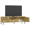 TV Stand with Metal Legs Brown Solid Wood Pine OSLO