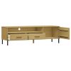 TV Stand with Metal Legs Brown Solid Wood Pine OSLO