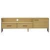 TV Stand with Metal Legs Brown Solid Wood Pine OSLO